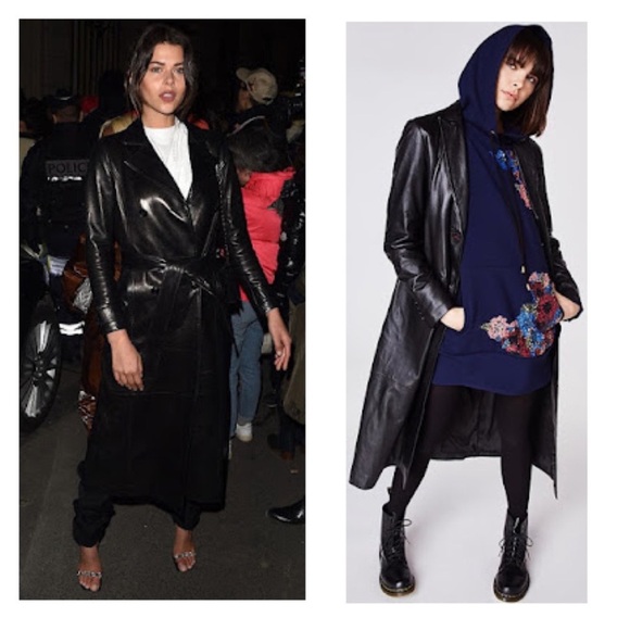 New! GRACIA Puff Sleeve Vegan Leather Trench Coat Midi Dress - Picture 14 of 16